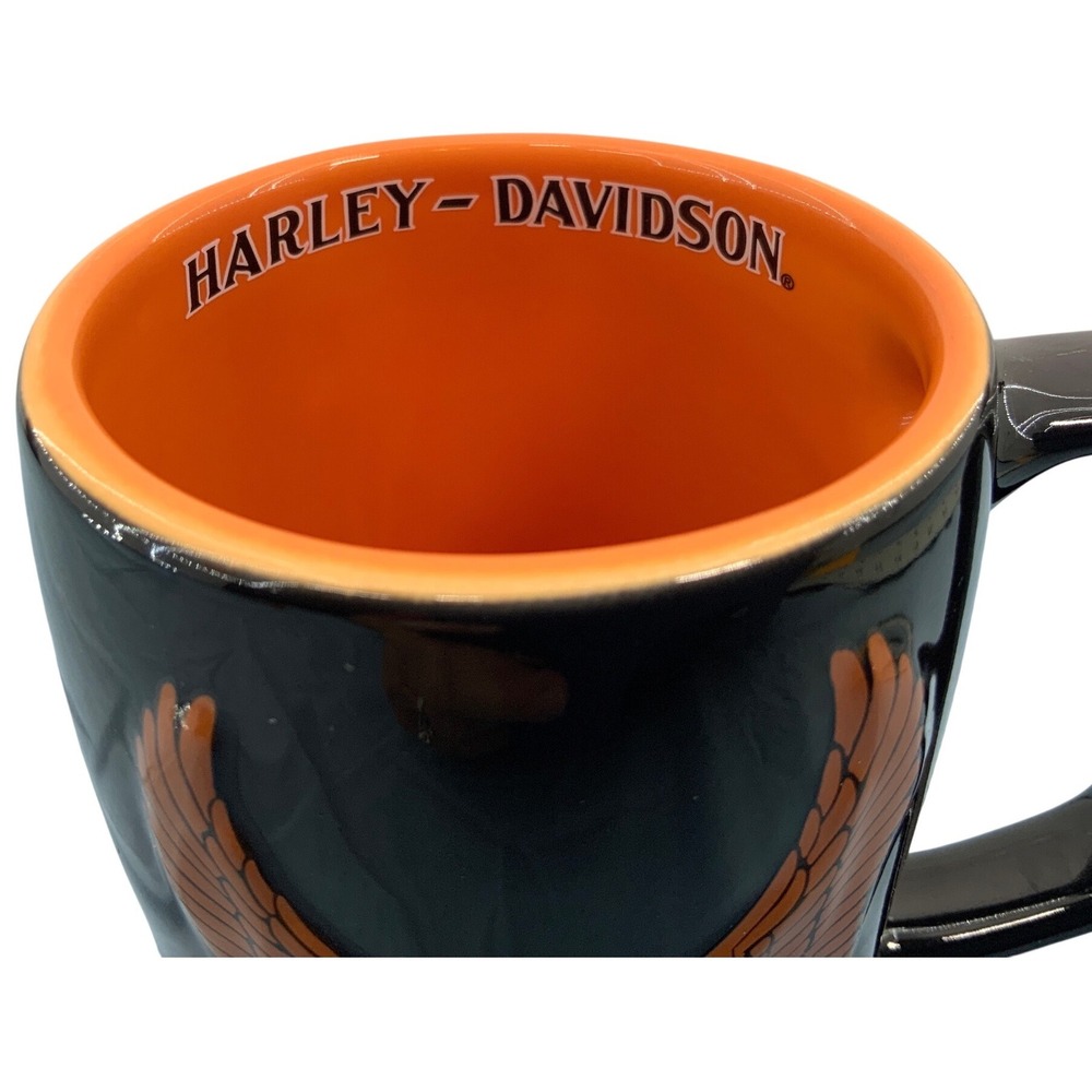 Harley-Davidson 2002 Eagle 3D Relief Ceramic Coffee Mug Black Orange Logo 5in - Picture 6 of 6